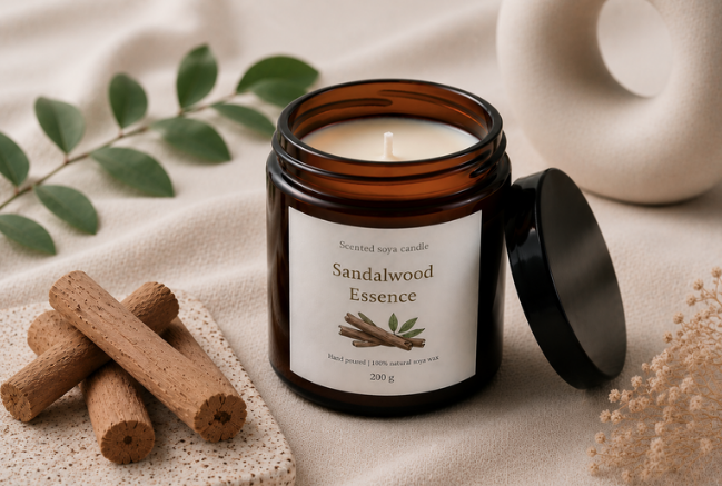 Świeca zapachowa sojowa – Esencja drzewa sandałowego – 200 g